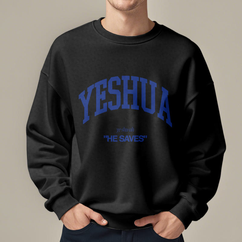 Sweat-shirt en polyester doublé polaire style classique « Yeshua He Saves » de Christianartworkshop - image 1