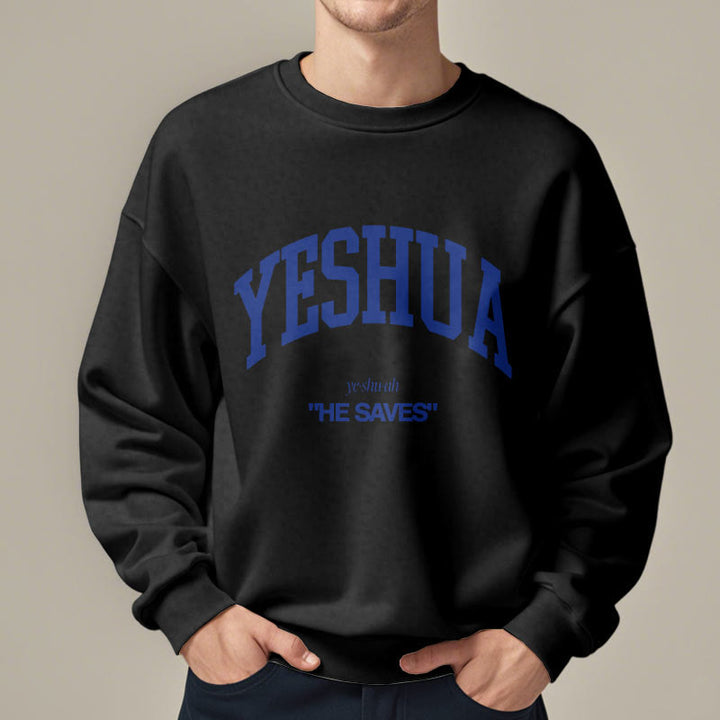 Sweat-shirt en polyester doublé polaire style classique « Yeshua He Saves » de Christianartworkshop - image 1