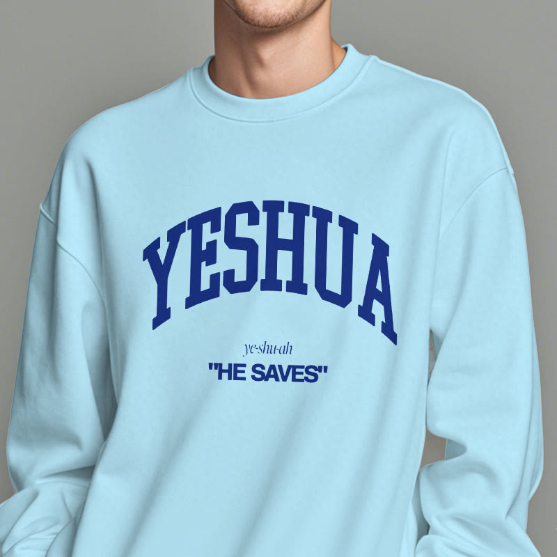 Sweat-shirt en polyester doublé polaire style classique « Yeshua He Saves » de Christianartworkshop - image 28