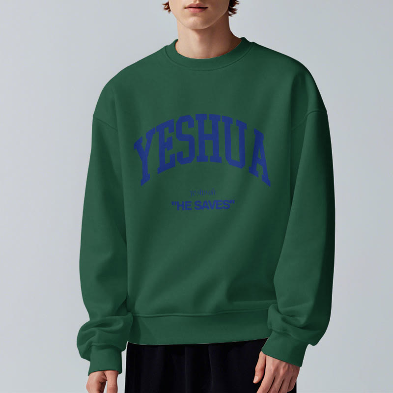 Sweat-shirt en polyester doublé polaire style classique « Yeshua He Saves » de Christianartworkshop - image 22