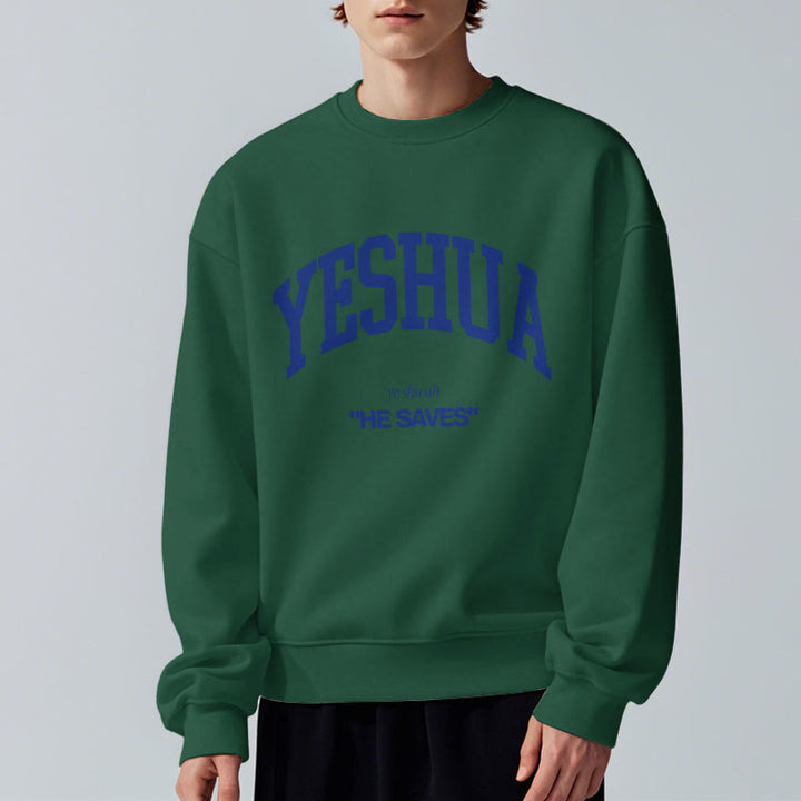 Sweat-shirt en polyester doublé polaire style classique « Yeshua He Saves » de Christianartworkshop - image 22
