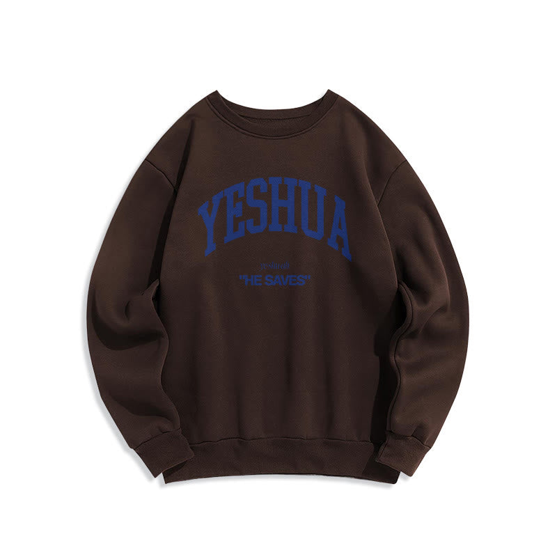 Sweat-shirt en polyester doublé polaire style classique « Yeshua He Saves » de Christianartworkshop - Brun - 2XL - image 15