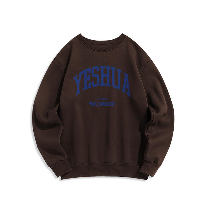 Sweat-shirt en polyester doublé polaire style classique « Yeshua He Saves » de Christianartworkshop - Brun - 2XL - image 15