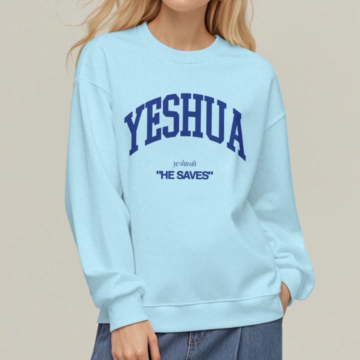 Sweat-shirt en polyester doublé polaire style classique « Yeshua He Saves » de Christianartworkshop - image 27