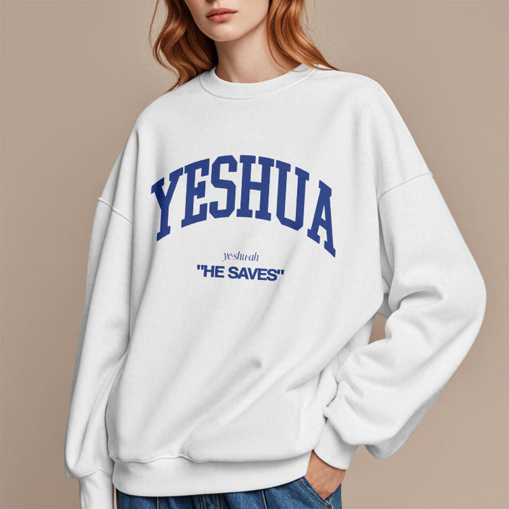 Sweat-shirt en polyester doublé polaire style classique « Yeshua He Saves » de Christianartworkshop - image 13