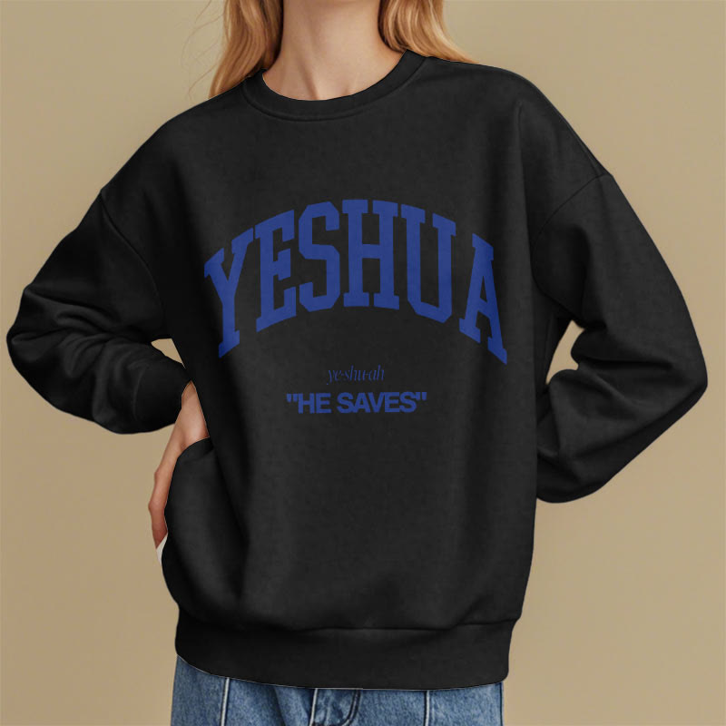 Sweat-shirt en polyester doublé polaire style classique « Yeshua He Saves » de Christianartworkshop - image 2