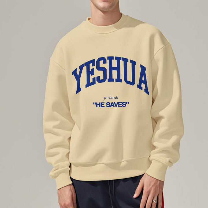Sweat-shirt en polyester doublé polaire style classique « Yeshua He Saves » de Christianartworkshop - image 7
