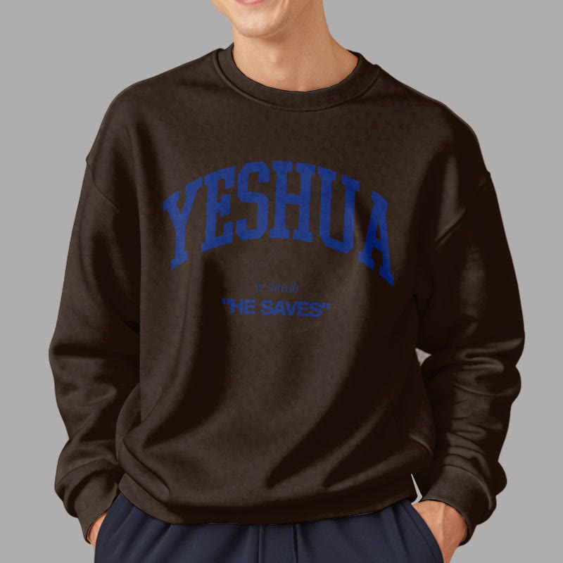 Sweat-shirt en polyester doublé polaire style classique « Yeshua He Saves » de Christianartworkshop - image 18