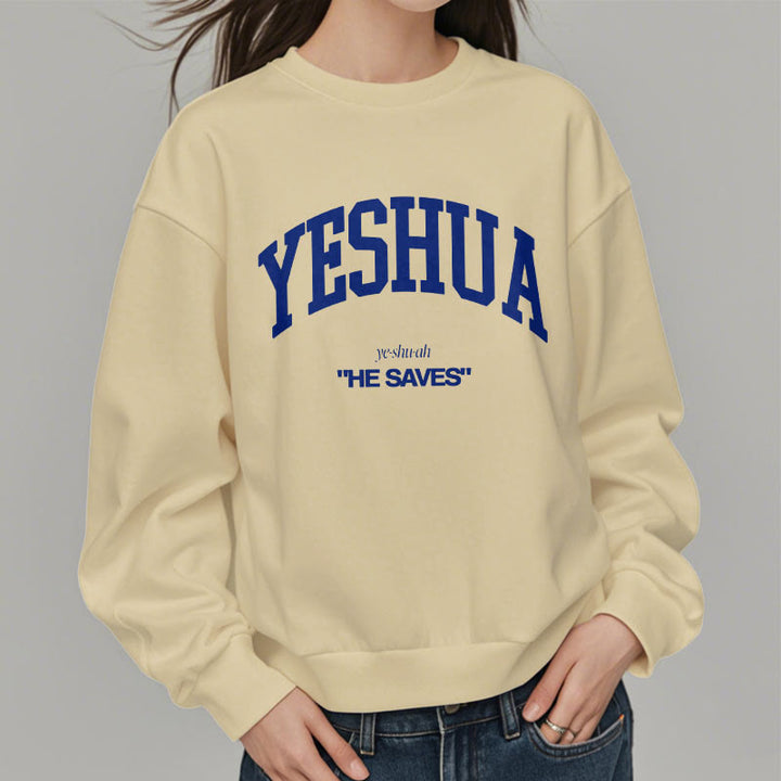 Sweat-shirt en polyester doublé polaire style classique « Yeshua He Saves » de Christianartworkshop - image 6