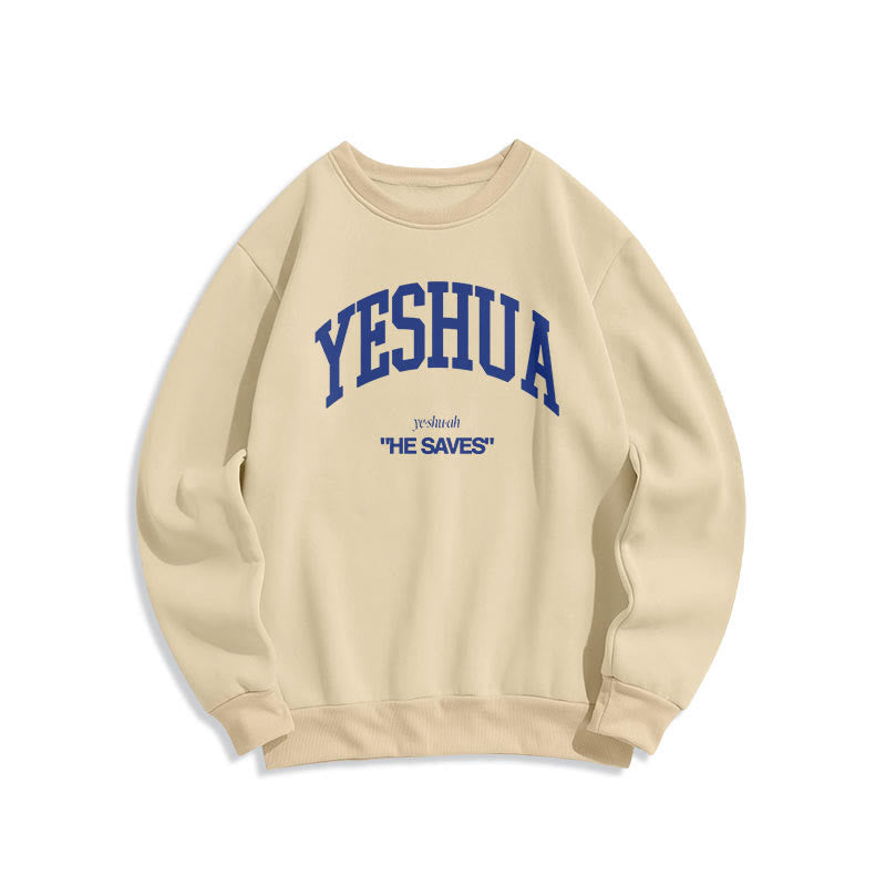 Sweat-shirt en polyester doublé polaire style classique « Yeshua He Saves » de Christianartworkshop - Beige - 2XL - image 5