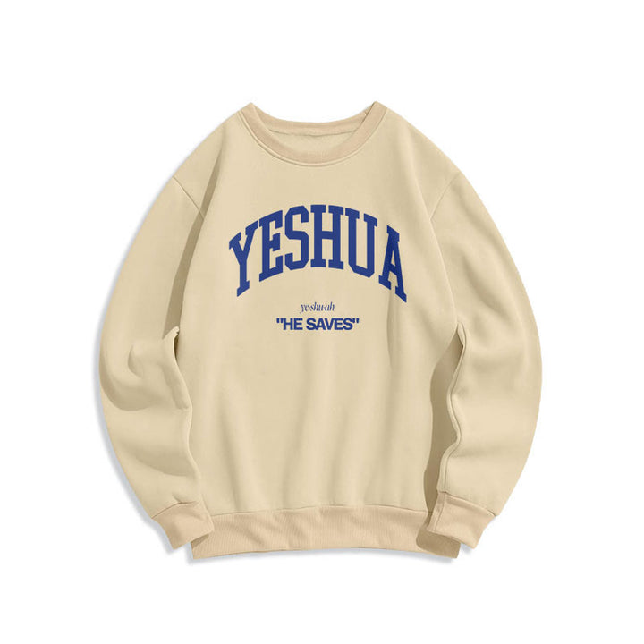 Sweat-shirt en polyester doublé polaire style classique « Yeshua He Saves » de Christianartworkshop - Beige - 2XL - image 5