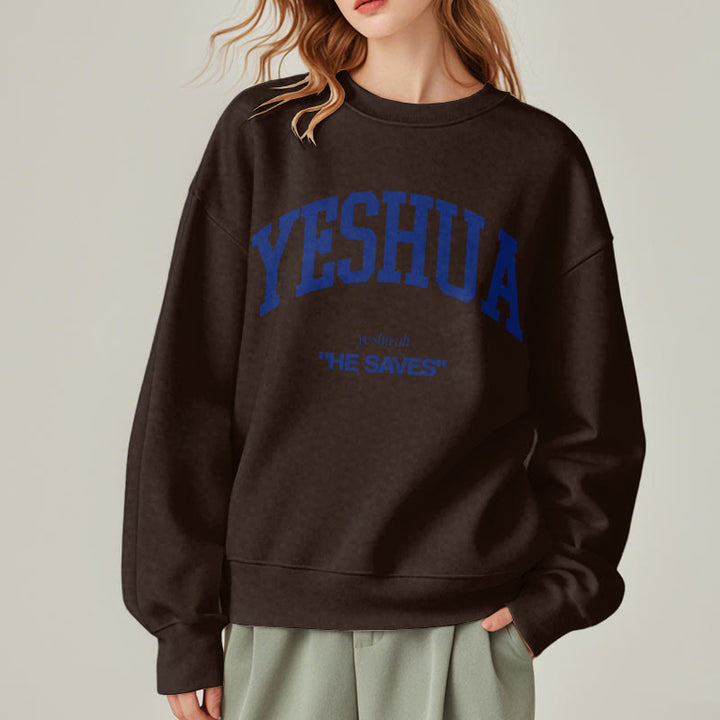Sweat-shirt en polyester doublé polaire style classique « Yeshua He Saves » de Christianartworkshop - image 17
