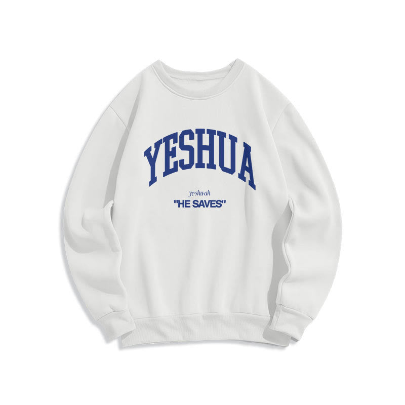 Sweat-shirt en polyester doublé polaire style classique « Yeshua He Saves » de Christianartworkshop - Blanc - 2XL - image 10
