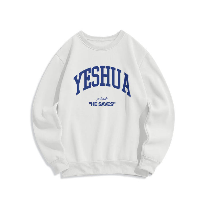 Sweat-shirt en polyester doublé polaire style classique « Yeshua He Saves » de Christianartworkshop - Blanc - 2XL - image 10