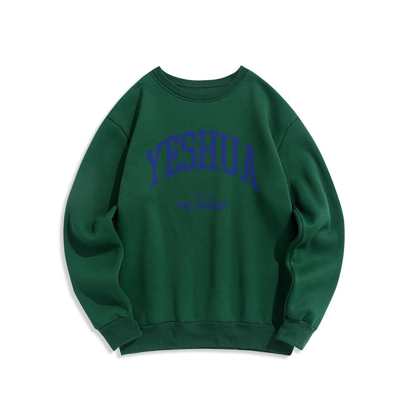 Sweat-shirt en polyester doublé polaire style classique « Yeshua He Saves » de Christianartworkshop - Vert - 2XL - image 20