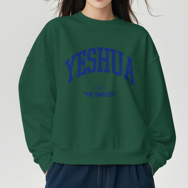 Sweat-shirt en polyester doublé polaire style classique « Yeshua He Saves » de Christianartworkshop - image 23