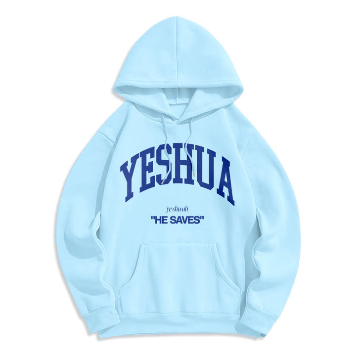 Sweat à capuche en polyester doublé polaire style classique « Yeshua He Saves » de Christianartworkshop - Bleu - 2XL - image 30