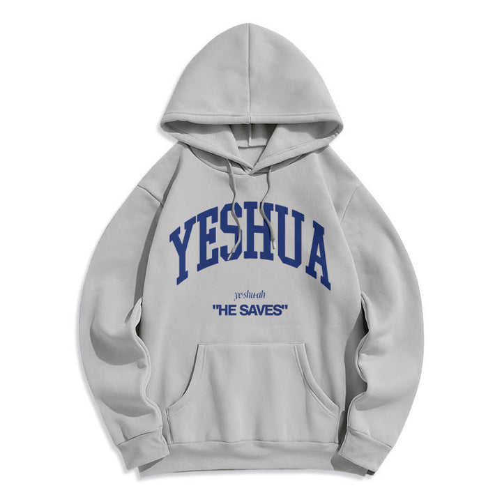 Sweat à capuche en polyester doublé polaire style classique « Yeshua He Saves » de Christianartworkshop - Gris - 2XL - image 5