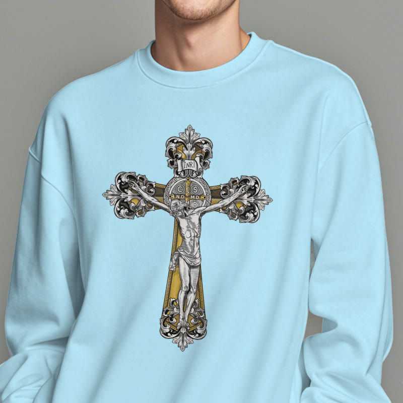 Sweat-shirt en polyester doublé polaire style classique avec croix de Saint Benoît, style Christianartworkshop - image 28