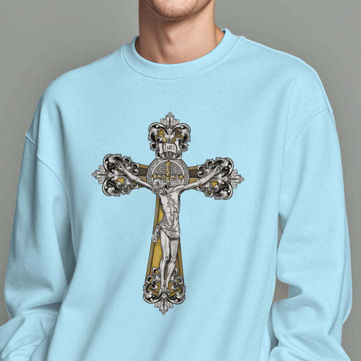 Sweat-shirt en polyester doublé polaire style classique avec croix de Saint Benoît, style Christianartworkshop - image 28