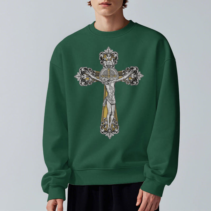 Sweat-shirt en polyester doublé polaire style classique avec croix de Saint Benoît, style Christianartworkshop - image 22