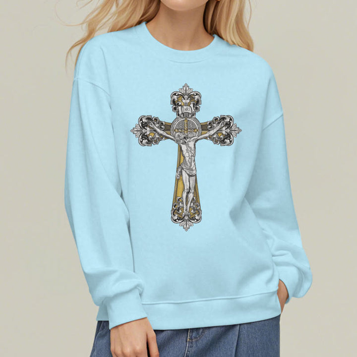 Sweat-shirt en polyester doublé polaire style classique avec croix de Saint Benoît, style Christianartworkshop - image 27