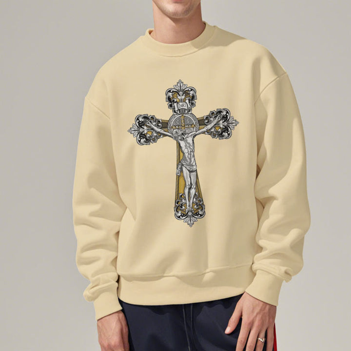 Sweat-shirt en polyester doublé polaire style classique avec croix de Saint Benoît, style Christianartworkshop - image 12