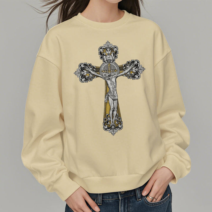 Sweat-shirt en polyester doublé polaire style classique avec croix de Saint Benoît, style Christianartworkshop - image 13