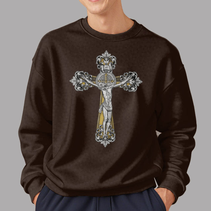 Sweat-shirt en polyester doublé polaire style classique avec croix de Saint Benoît, style Christianartworkshop - image 17