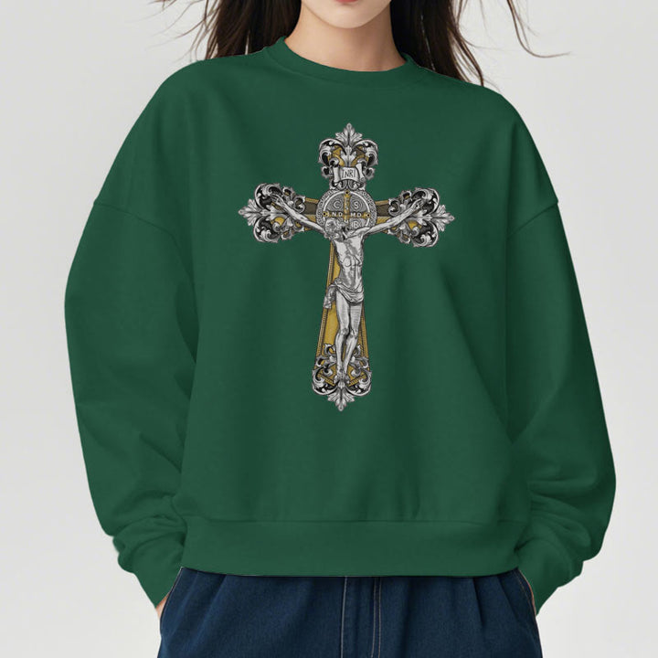 Sweat-shirt en polyester doublé polaire style classique avec croix de Saint Benoît, style Christianartworkshop - image 23