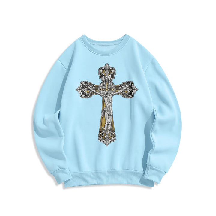 Sweat-shirt en polyester doublé polaire style classique avec croix de Saint Benoît, style Christianartworkshop - Bleu - 2XL - image 25