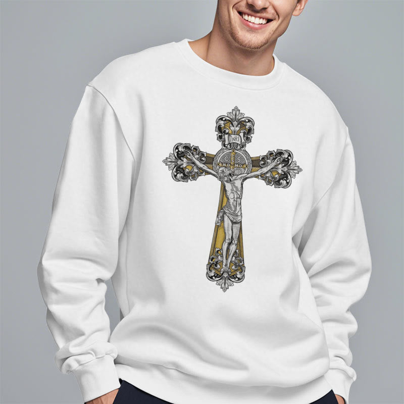 Sweat-shirt en polyester doublé polaire style classique avec croix de Saint Benoît, style Christianartworkshop - image 8