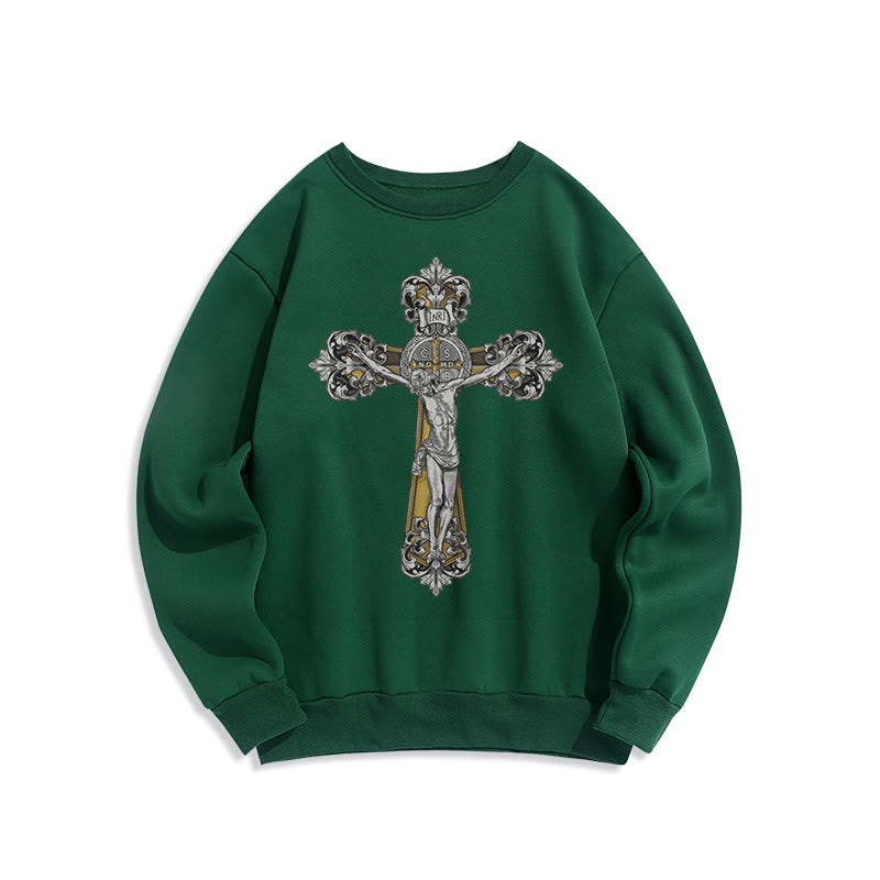 Sweat-shirt en polyester doublé polaire style classique avec croix de Saint Benoît, style Christianartworkshop - Vert - 2XL - image 20