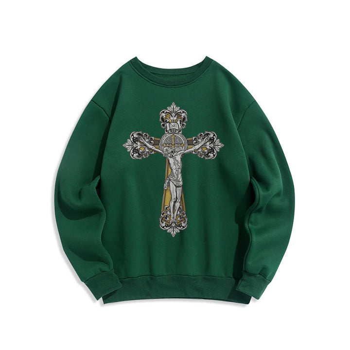 Sweat-shirt en polyester doublé polaire style classique avec croix de Saint Benoît, style Christianartworkshop - Vert - 2XL - image 20