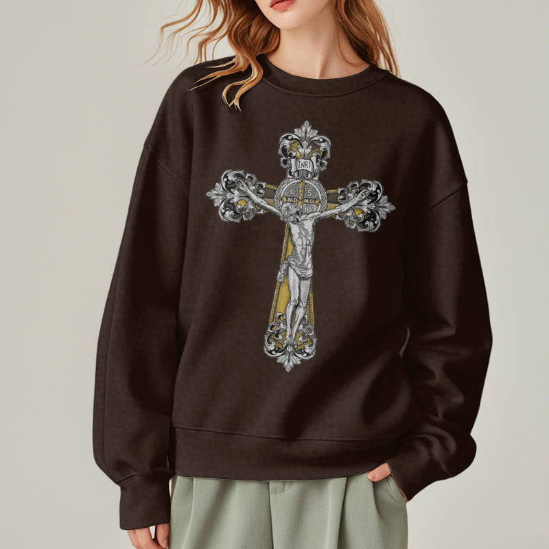 Sweat-shirt en polyester doublé polaire style classique avec croix de Saint Benoît, style Christianartworkshop - image 18