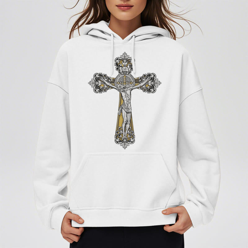 Sweat à capuche en polyester doublé polaire style classique Saint Benoît Cruxifix de Christianartworkshop - image 7