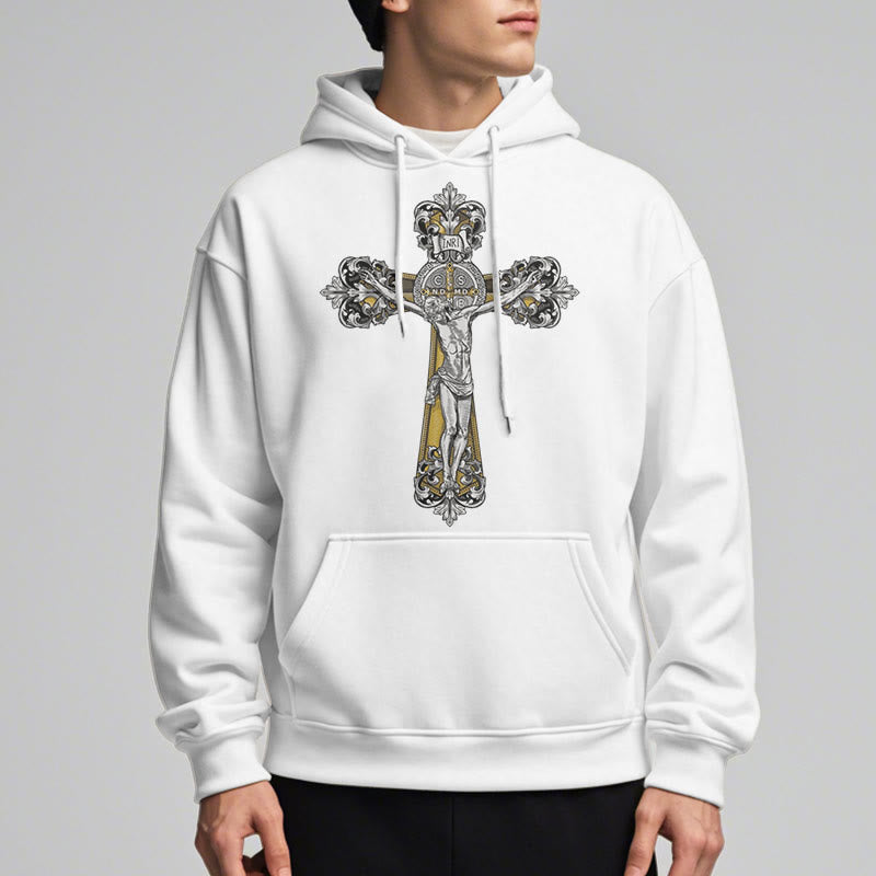 Sweat à capuche en polyester doublé polaire style classique Saint Benoît Cruxifix de Christianartworkshop - image 8