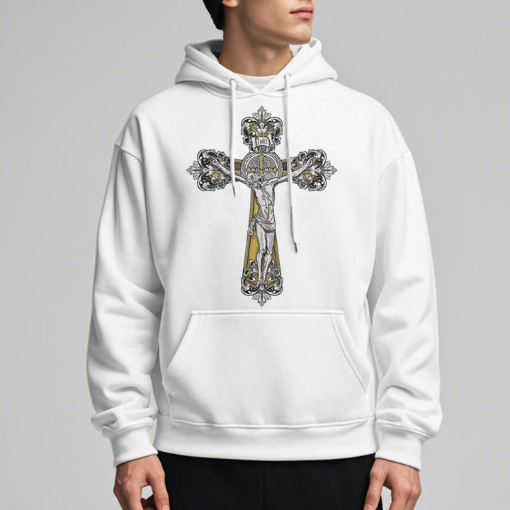 Sweat à capuche en polyester doublé polaire style classique Saint Benoît Cruxifix de Christianartworkshop - image 8