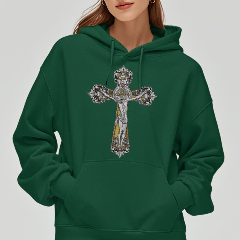 Sweat à capuche en polyester doublé polaire style classique Saint Benoît Cruxifix de Christianartworkshop - image 23