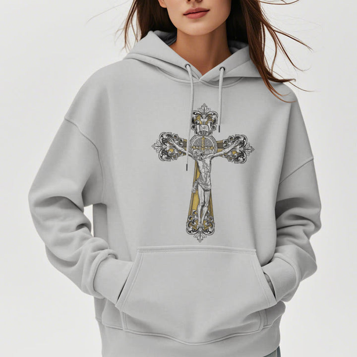 Sweat à capuche en polyester doublé polaire style classique Saint Benoît Cruxifix de Christianartworkshop - image 33