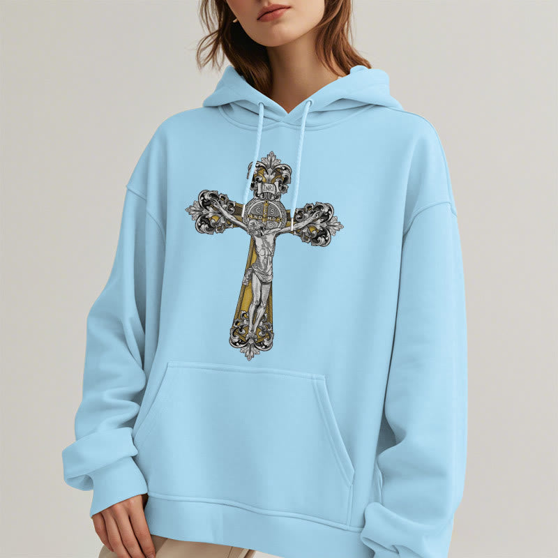 Sweat à capuche en polyester doublé polaire style classique Saint Benoît Cruxifix de Christianartworkshop - image 28