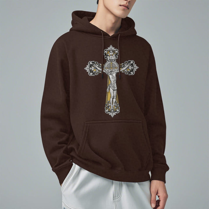 Sweat à capuche en polyester doublé polaire style classique Saint Benoît Cruxifix de Christianartworkshop - image 17