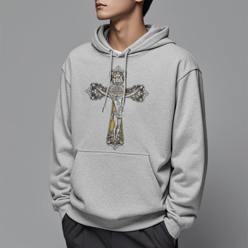 Sweat à capuche en polyester doublé polaire style classique Saint Benoît Cruxifix de Christianartworkshop - image 32