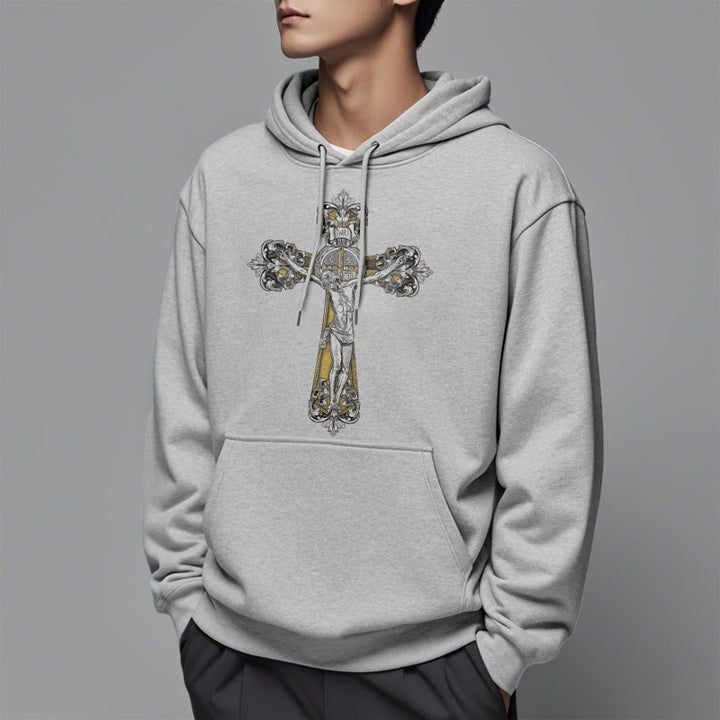 Sweat à capuche en polyester doublé polaire style classique Saint Benoît Cruxifix de Christianartworkshop - image 32