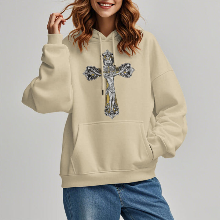 Sweat à capuche en polyester doublé polaire style classique Saint Benoît Cruxifix de Christianartworkshop - image 13