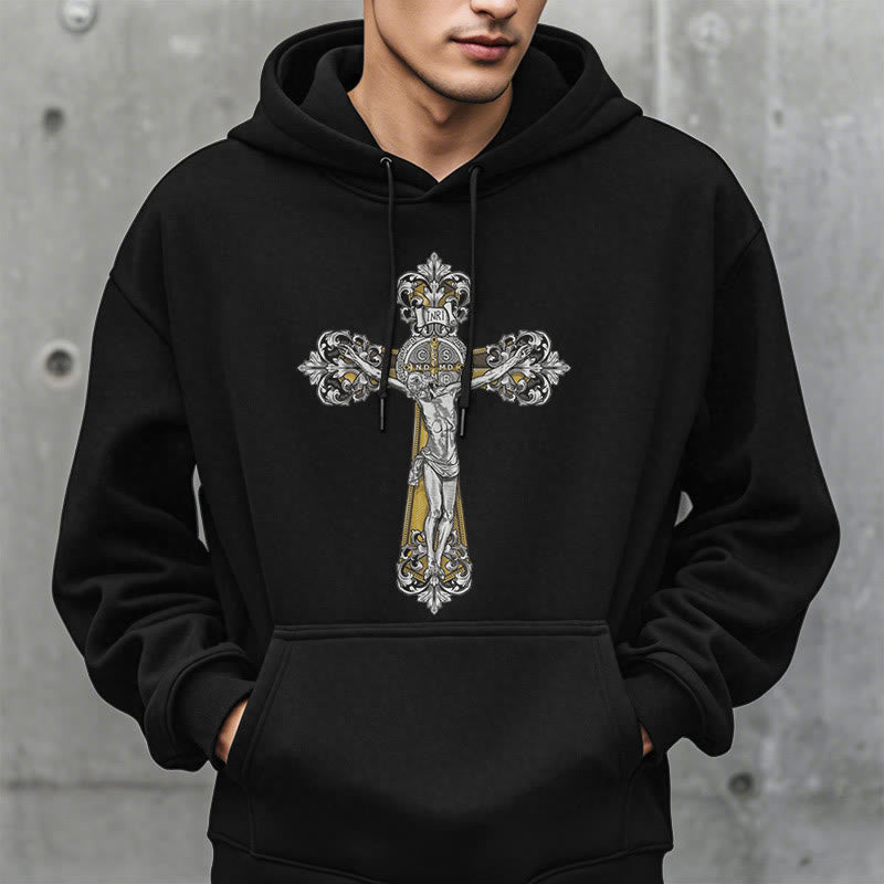 Sweat à capuche en polyester doublé polaire style classique Saint Benoît Cruxifix de Christianartworkshop - image 2