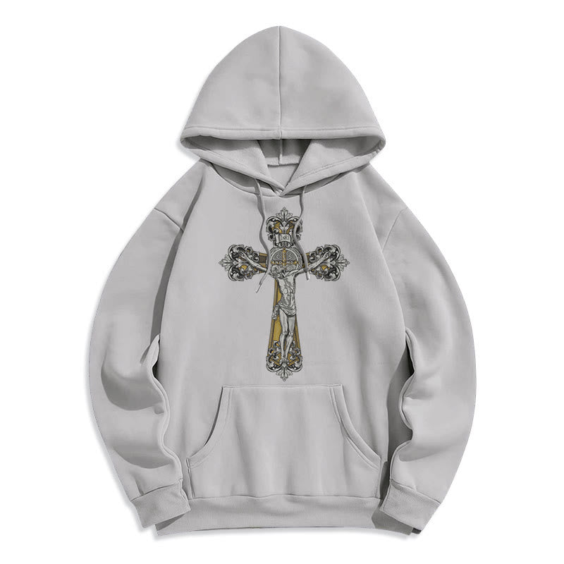 Sweat à capuche en polyester doublé polaire style classique Saint Benoît Cruxifix de Christianartworkshop - Gris - 2XL - image 30