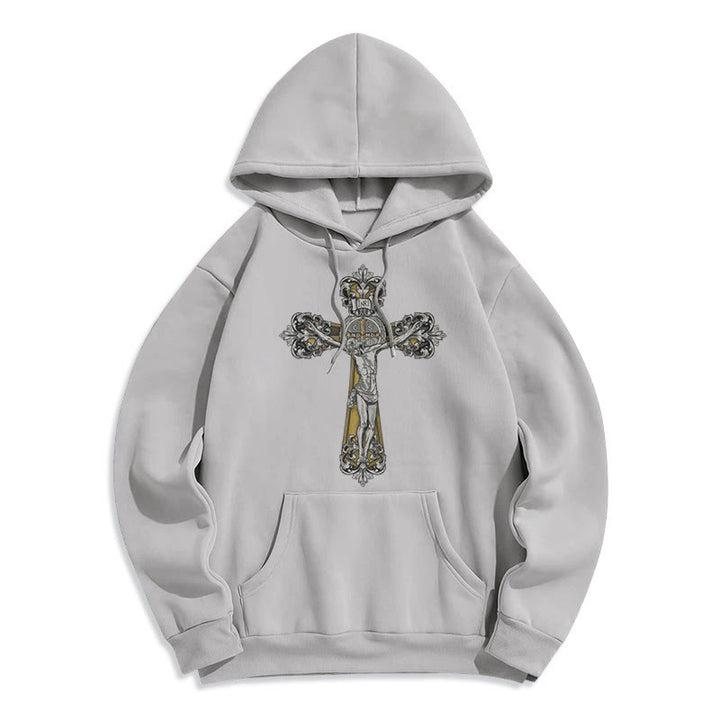 Sweat à capuche en polyester doublé polaire style classique Saint Benoît Cruxifix de Christianartworkshop - Gris - 2XL - image 30