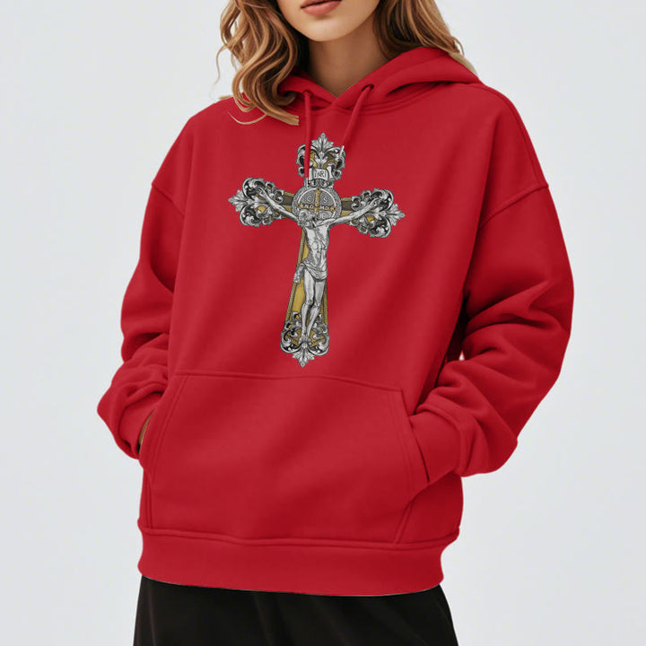 Sweat à capuche en polyester doublé polaire style classique Saint Benoît Cruxifix de Christianartworkshop - image 37