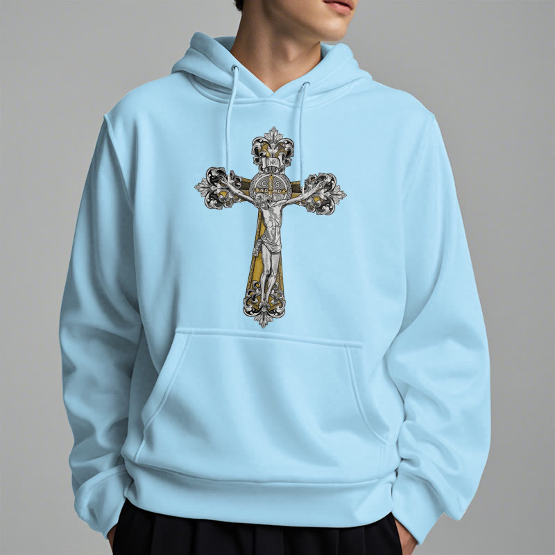 Sweat à capuche en polyester doublé polaire style classique Saint Benoît Cruxifix de Christianartworkshop - image 27
